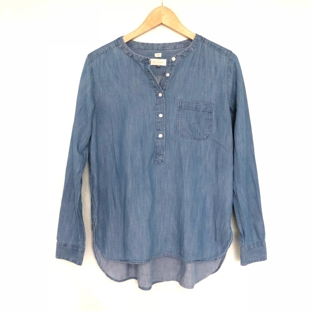 Loft Chambray 'The Softened' 1/2 Button Front Top - image 2
